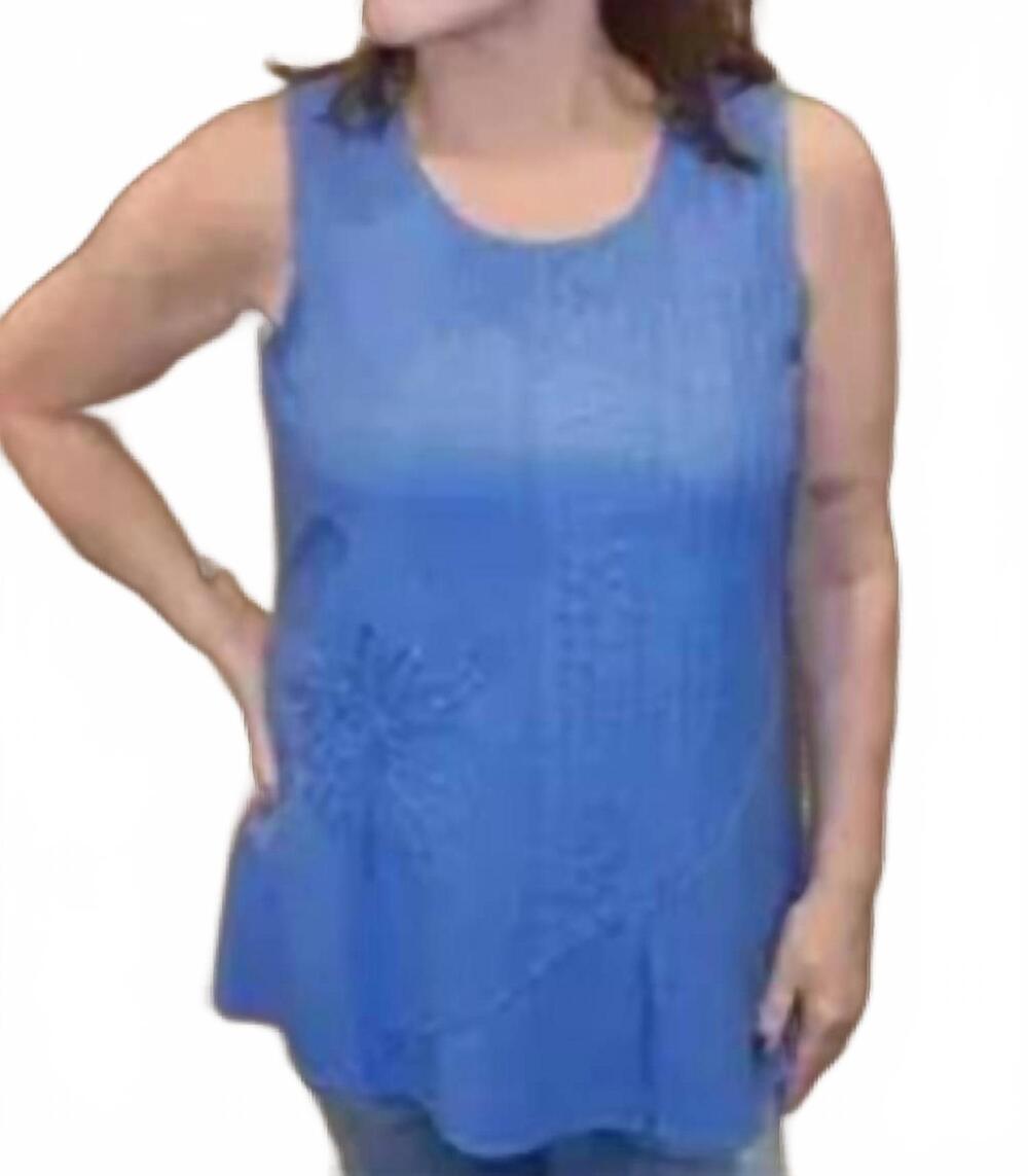 NEW PARSLEY & SAGE sleeveless tunic tank with details in blue